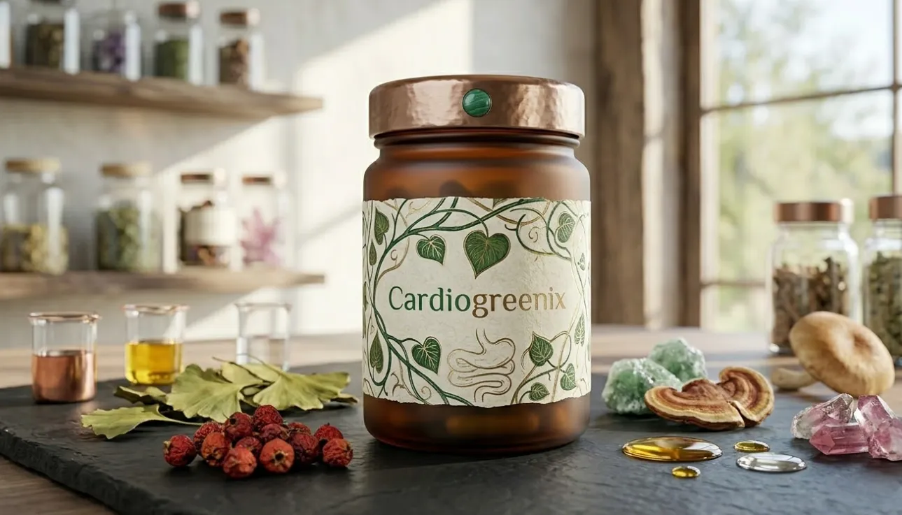 Cardiogreenix plant supplement bottle background